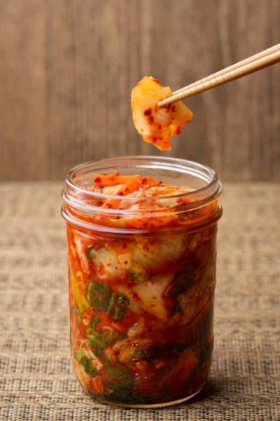 A jar of cabbage kimchi