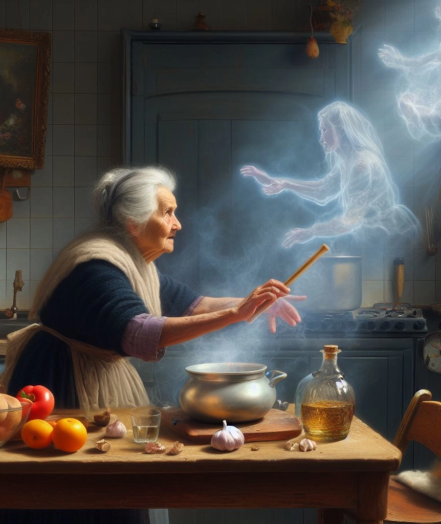 Granny channels a spirit from a pot of stew