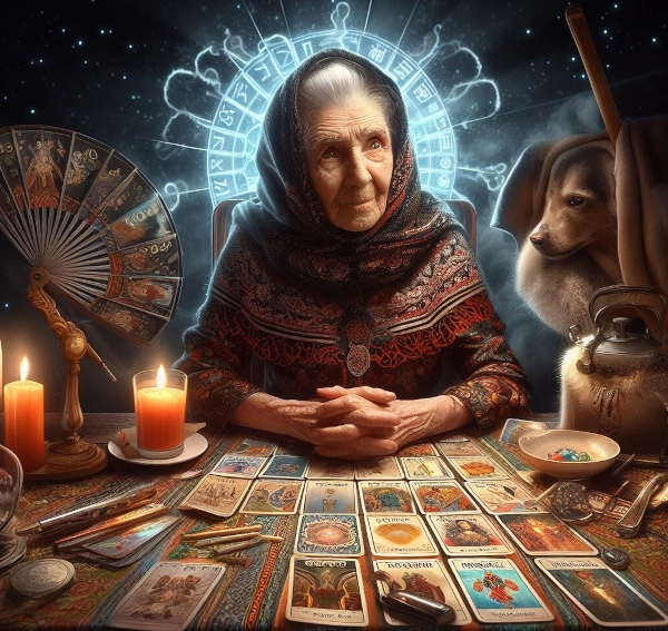 Granny giving a Tarot card reading