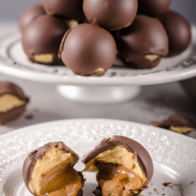 A plate of chocolate and peanut butter buckeyes