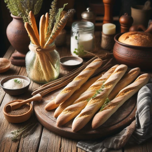 Freshly baked sourdough breadsticks