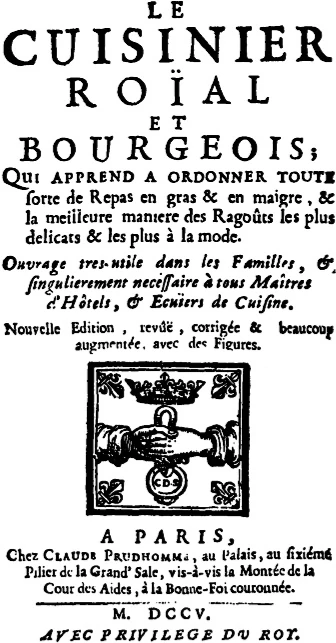 Title page of 1691 cookbook 'Le Cuisinier Royal et Bourgeois' by François Massialot.