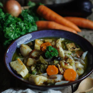 a bowl of vegetable stew with dumplings